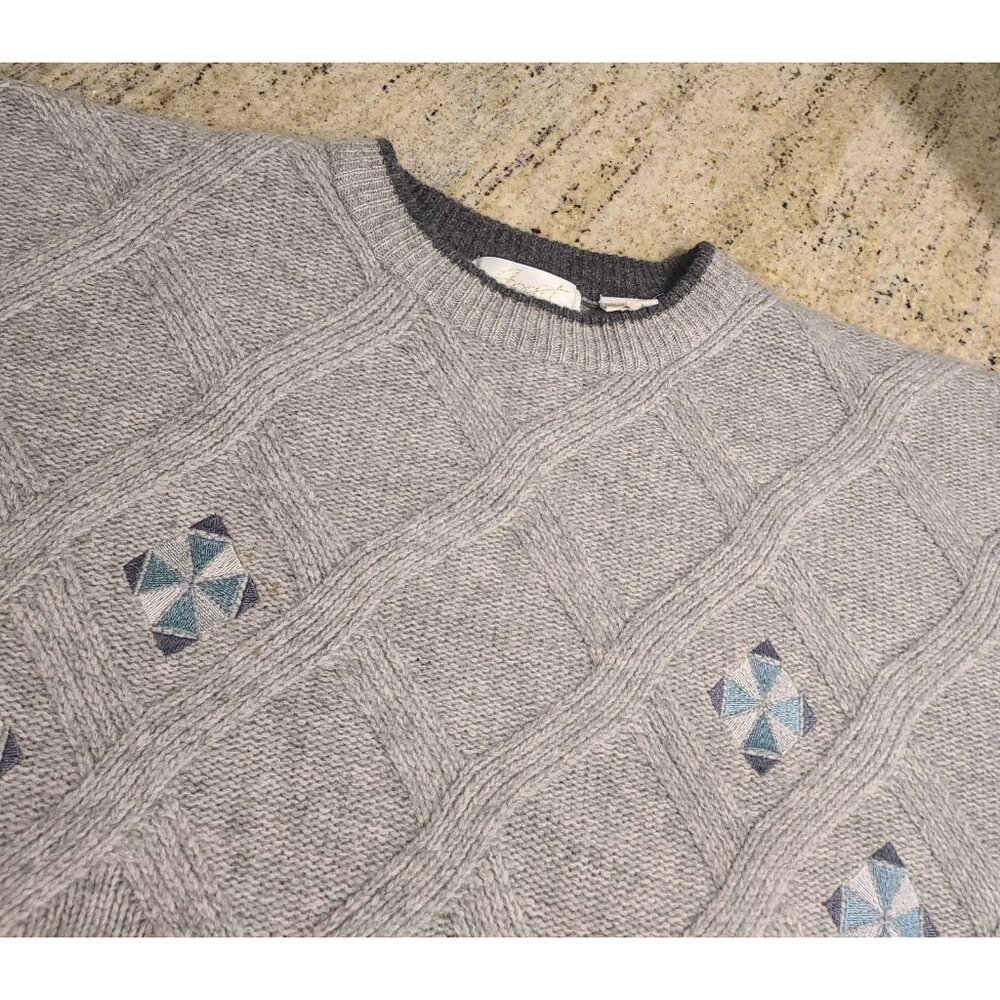 Vtg APART Sweater Men’s L Propeller Blade Look Gray Base Lambs Wool Nylon Blend - Picture 9 of 16